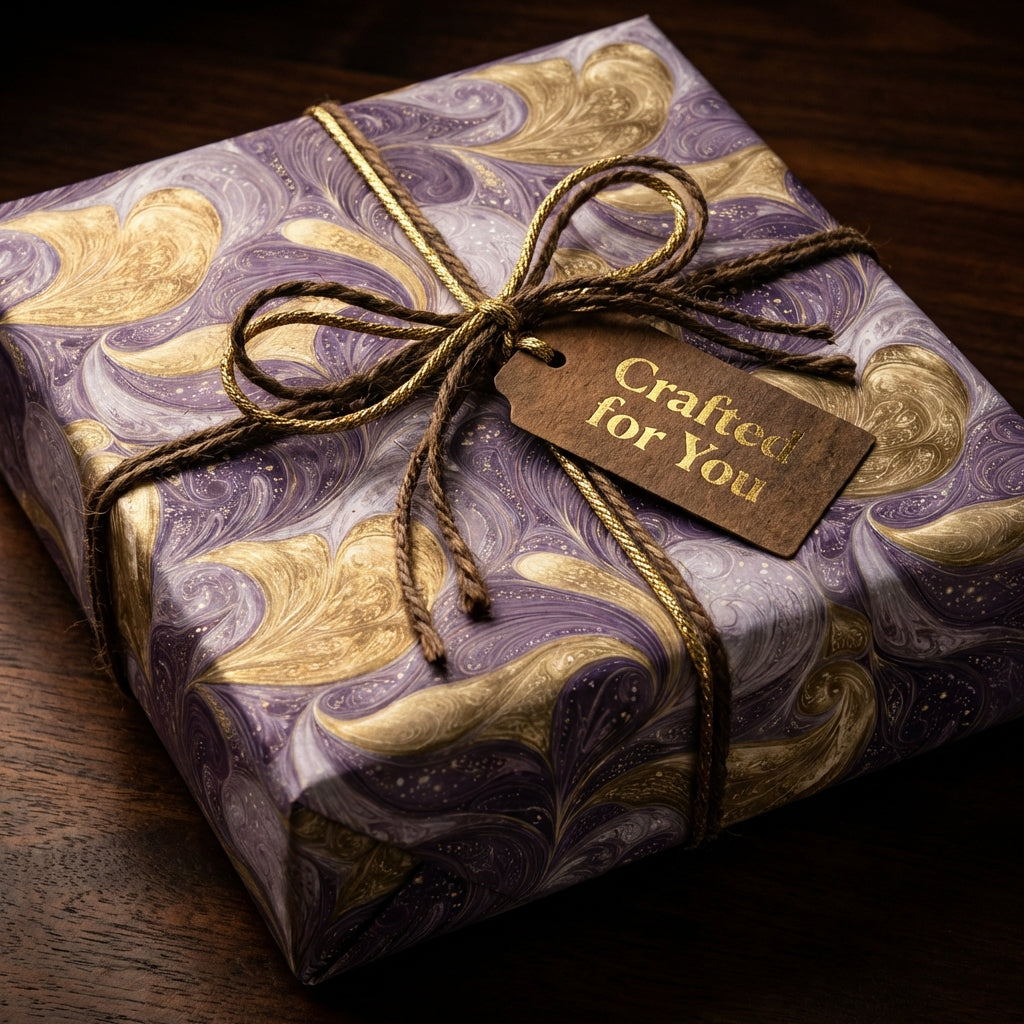 Opulent Swirls: Golden Lavender Wrapping Paper