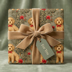 Goldendoodle dog Christmas wrapping paper with luxury velvet bow by Wrapped Studios.