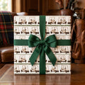 Golf wrapping paper with a green bow by Wrapped Studios, featuring a vintage golf cart design.
