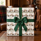 Golf wrapping paper with a green bow by Wrapped Studios, featuring a vintage golf cart design.