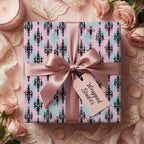 Pink and blue gothic damask luxury wrapping paper with a satin ribbon bow, by Wrapped Studios.