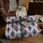 Gothic pink and blue damask wrapping paper with a sheer black bow by Wrapped Studios.