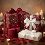Valentine’s Day heart wrapping paper on elegant luxury gift boxes by Wrapped Studios.