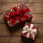 Romantic heart wrapping paper on Valentine's Day gift boxes with luxury bows by Wrapped Studios.