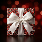 Romantic red heart gift wrap with a white satin bow for Valentine's Day by Wrapped Studios.