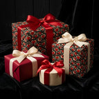 Luxury Valentine's Day heart wrapping paper on elegant gift boxes with ribbons by Wrapped Studios.