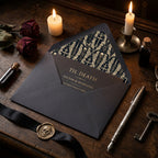 Gothic Til Death wedding invitation with skull patterned envelope liner by Wrapped Studios.