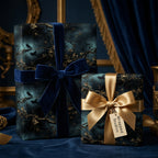 Elegant Wrapped Studios gift wrap with a nature pattern and velvet ribbon.