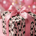 Pink graduation wrapping paper with cute tuxedo cats in graduation caps and a satin bow by Wrapped Studios.