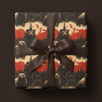 Brown ribbon wraps a gift in rustic bear & forest print wrapping paper.