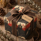 Rustic gift box in bear wrapping paper with brown ribbon and "With Love" tag for nature lovers.