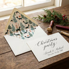 Dog themed Christmas party invitation with a matching patterned envelope liner, by Wrapped Studios.