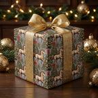 Luxury vintage horse Christmas wrapping paper with gold ribbon by Wrapped Studios.
