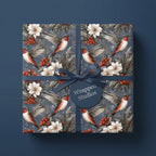 Luxury Christmas gift wrap with vintage bird and floral pattern by Wrapped Studios.
