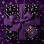 Luxury purple Christmas wrapping paper with elegant ornament pattern and ribbon, by Wrapped Studios.