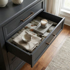 Earthy abstract watercolor wrapping paper used as a luxury drawer liner by Wrapped Studios.