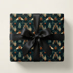 Gift box in beetle-themed wrapping paper with black satin ribbon.