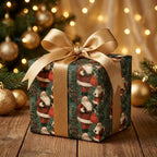Vintage Santa Christmas wrapping paper with a gold ribbon by Wrapped Studios.