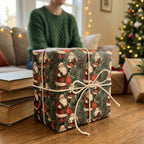 Vintage Christmas wrapping paper featuring Santa Claus, tied with a twine bow by Wrapped Studios.