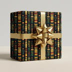 Elegant gift wrapped in black paper with gold ribbon and Egyptian motif, for birthdays or special occasions.