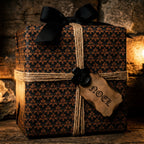 Luxury gothic Christmas wrapping paper with vintage damask pattern and Noel tag by Wrapped Studios.