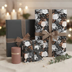 Elegant gifts wrapped in floral wrapping paper with ribbons.