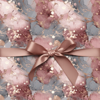 Elegant rose gold and gray marble luxury wrapping paper with a satin ribbon bow, perfect for a chic birthday or wedding gift.