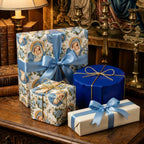 Christian wrapping paper with Virgin Mary and baby Jesus on elegant gift boxes by Wrapped Studios.