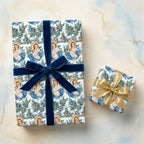 Christian Christmas gift wrap with Virgin Mary design and blue velvet bow by Wrapped Studios.