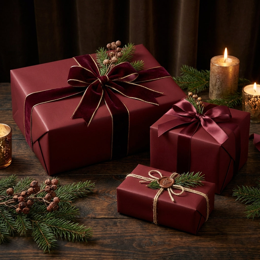 Deep Maroon wrapping paper mockup 10