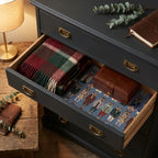 Woodland animal wrapping paper used as a dresser drawer liner, designed by Wrapped Studios.