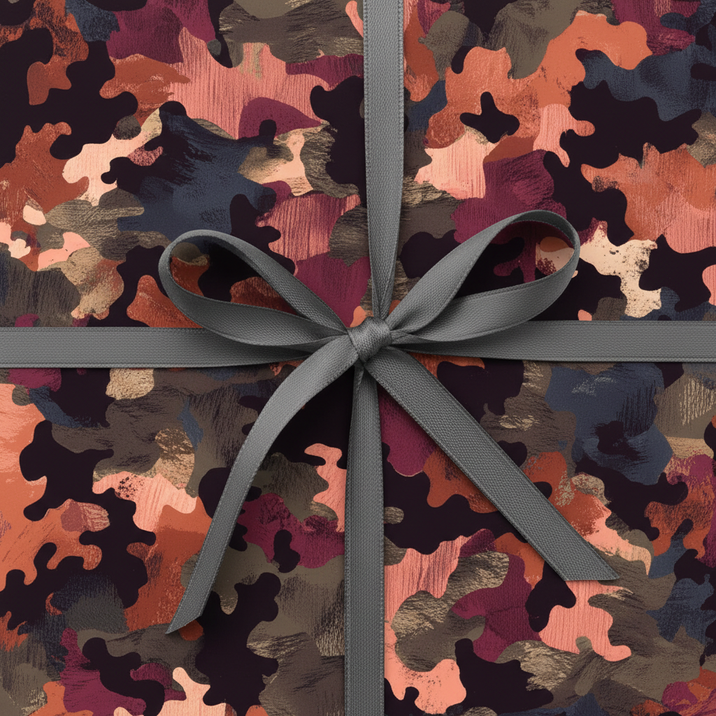 Abstract art wrapping paper with grey ribbon, perfect for a modern birthday gift or unique present.