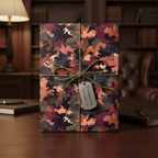 Modern gift wrapped in stylish camo wrapping paper with olive twine bow, perfect for his birthday.