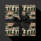 Patriotic military wrapping paper with army soldier silhouettes and black bow by Wrapped Studios.