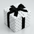 Modern black and white wrapping paper with cross pattern and velvet ribbon by Wrapped Studios.