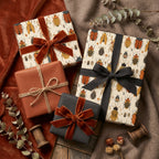 Luxury gift wrap set featuring beetle patterned wrapping paper and velvet ribbon.