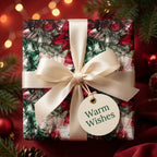 Elegant Christmas gift wrap with a floral pattern and satin ribbon, available at Wrapped Studios.