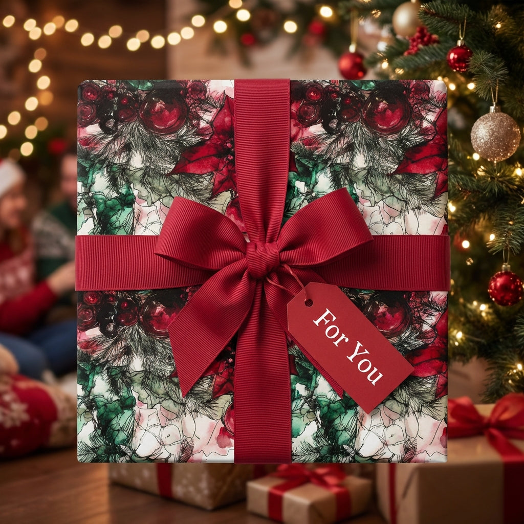 Painted Poinsettia: Christmas Wrapping Paper