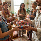 Boho floral wrapping paper with a twine bow by Wrapped Studios, gifted at a bohemian gathering.