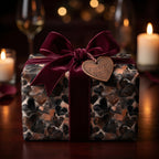 Elegant heart wrapping paper with a velvet ribbon, ideal for anniversary or wedding gifts from Wrapped Studios.