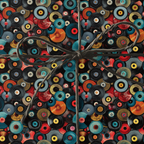 Retro vinyl record wrapping paper with gray twine bow.