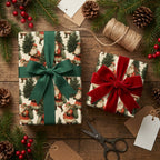 Vintage Santa Claus Christmas wrapping paper with red and green ribbons by Wrapped Studios.