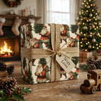 Vintage Santa Claus Christmas wrapping paper with rustic burlap ribbon by Wrapped Studios.