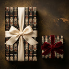 Nutcracker Christmas wrapping paper by Wrapped Studios with luxury cream satin and red velvet bows.