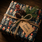 Nutcracker Christmas wrapping paper by Wrapped Studios on a gift with rustic twine and a From Santa tag.