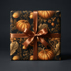 Luxury Thanksgiving wrapping paper with a vintage pumpkin pattern and bronze bow by Wrapped Studios.