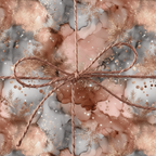 Luxury rose gold and gray abstract watercolor Christmas gift wrap with sparkling snowflakes and twine bow.