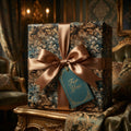 Elegant gift with floral wrapping paper, gold ribbon, and "For You" tag.