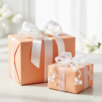 Peach wrapping paper with white ribbon on gifts for birthday, wedding, or baby shower.
