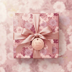 Elegant gift wrapped in pink floral wrapping paper with a satin ribbon bow and "For My Love" tag.